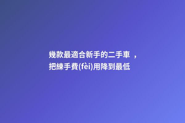 幾款最適合新手的二手車，把練手費(fèi)用降到最低